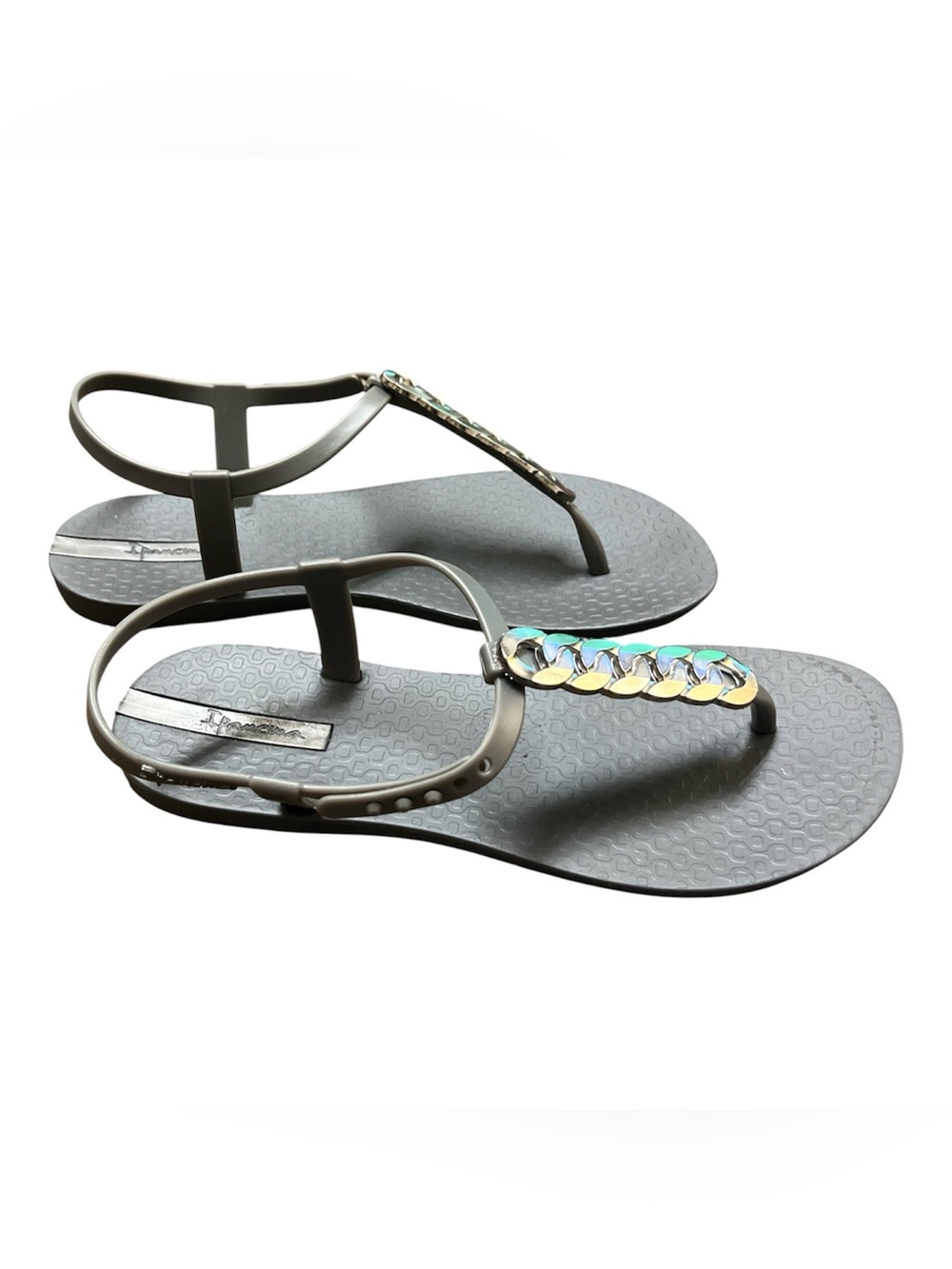 Ipanema Grey Jelly Thong Sandals with Iridescent Chain